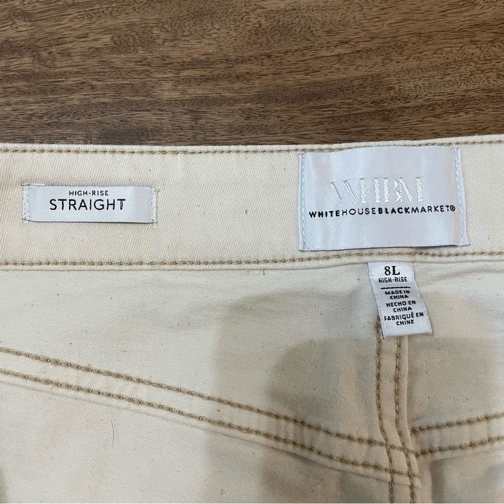 WHBM High Rise Straight Jeans‎ Cream color with Tonal White Floral Beading sz 8L - Picture 5 of 14